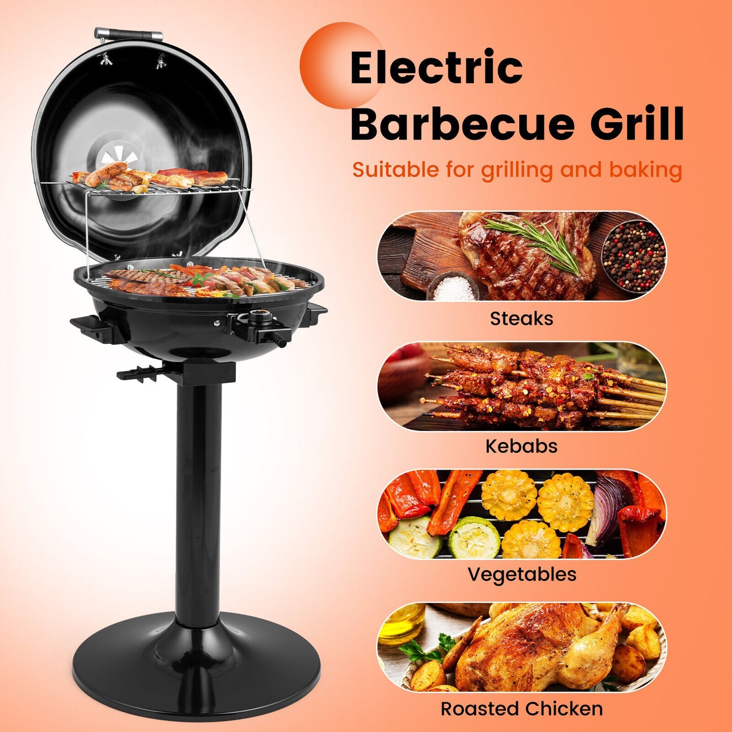 1600W Electric BBQ Grill with Removable Non-Stick Warming Rack – Indoor & Outdoor