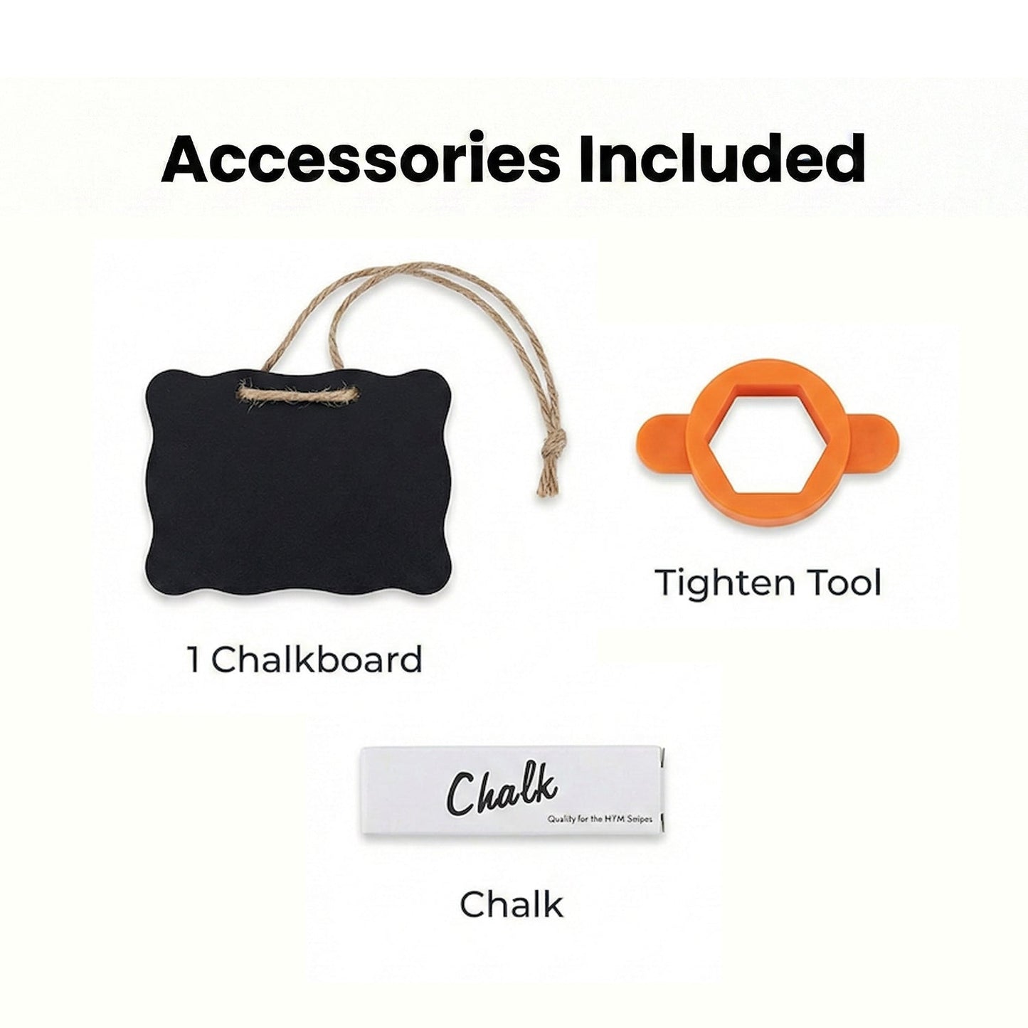 Beverage dispenser accessories: chalkboard label, chalk, and orange tighten tool