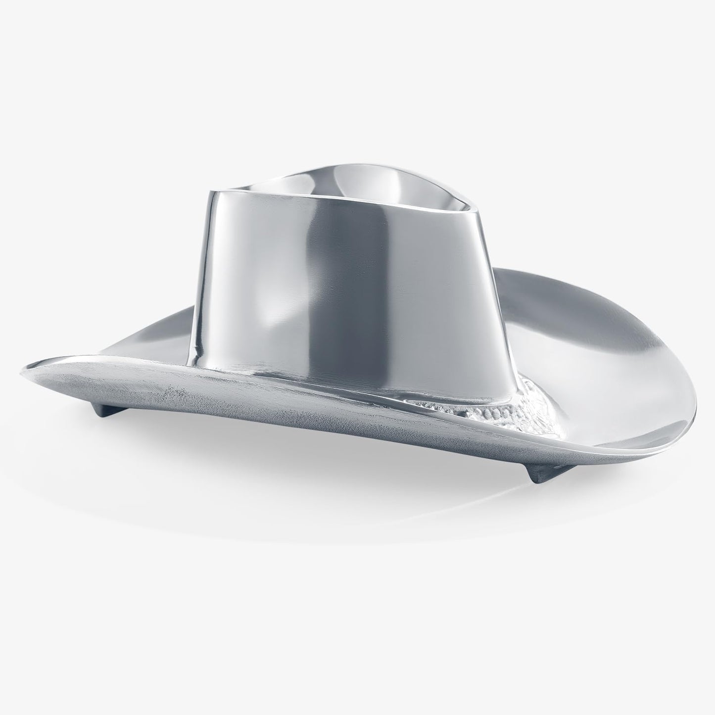 Silver cowboy hat shaped chip and dip serving bowl with wide brim