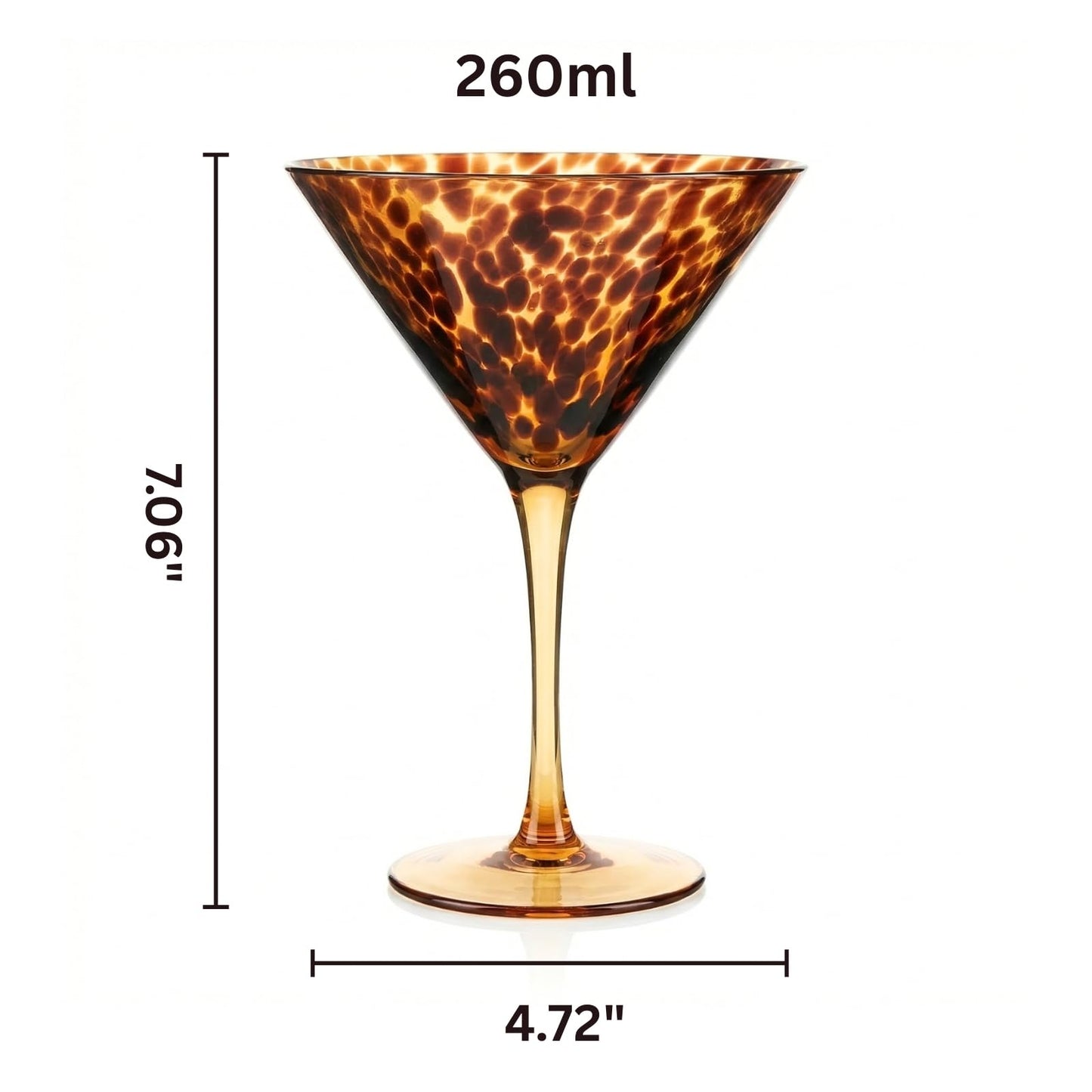 Single leopard-print martini glass with amber spotted bowl and gold stem, 260 ml