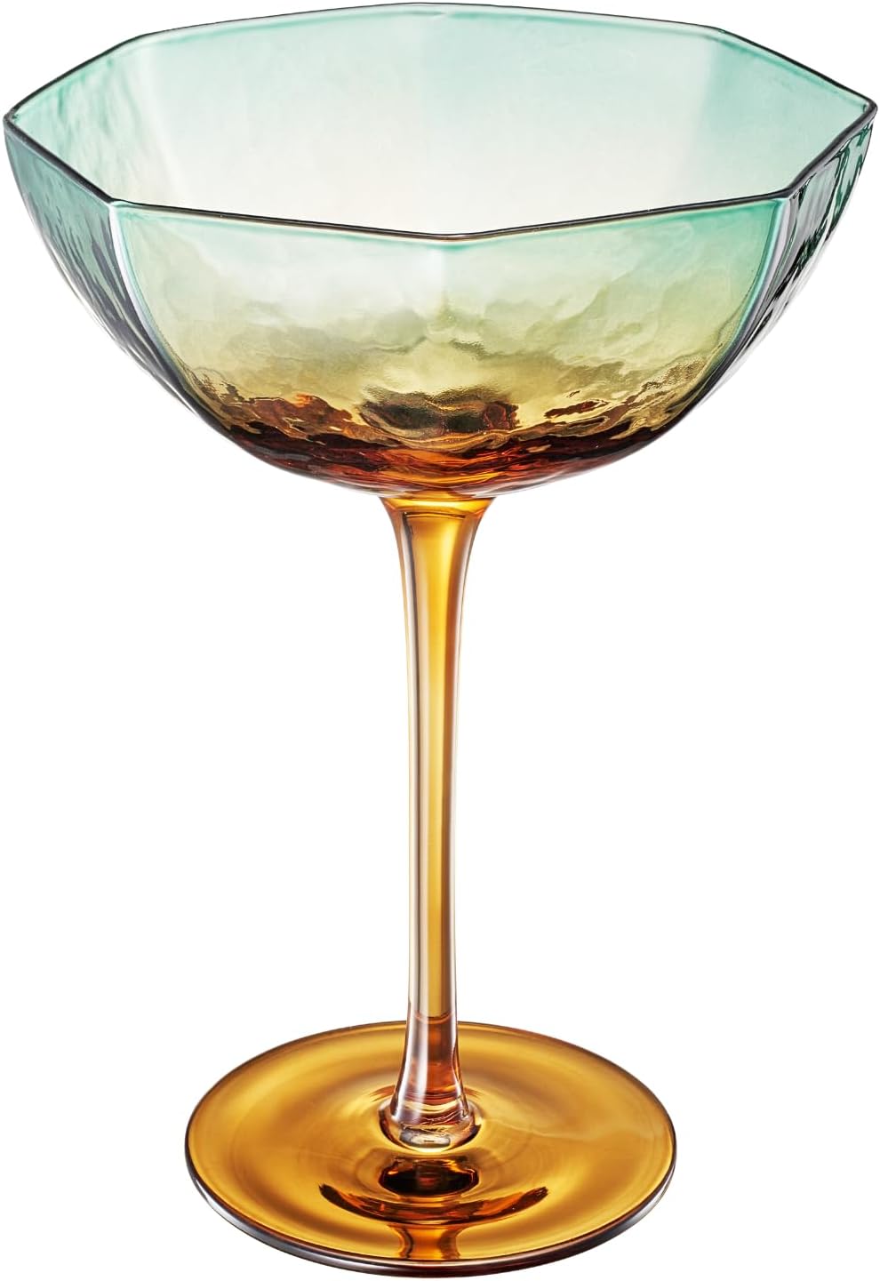 Khen Hexagonal Coupe Glasses Elegant Break Resistant - Set of 2 Teal + Brown