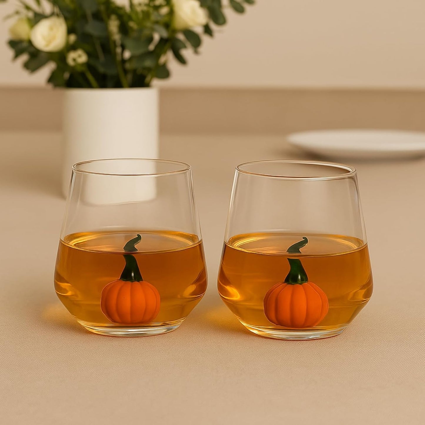 Khen Pumpkin Glass Set Fall Drinkware Decorative - 12oz Clear