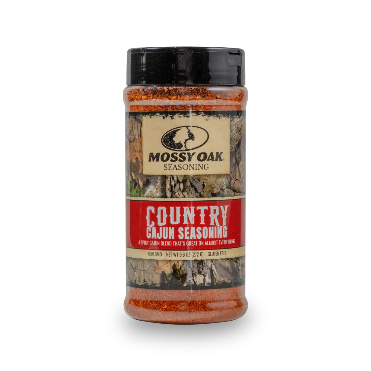 Mossy Oak Country Cajun seasoning bottle with red and orange spice label