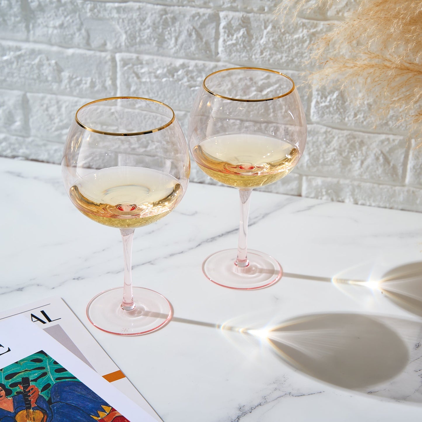 Palazzo Stemmed Wine Glassware, Set of 2, Pink
