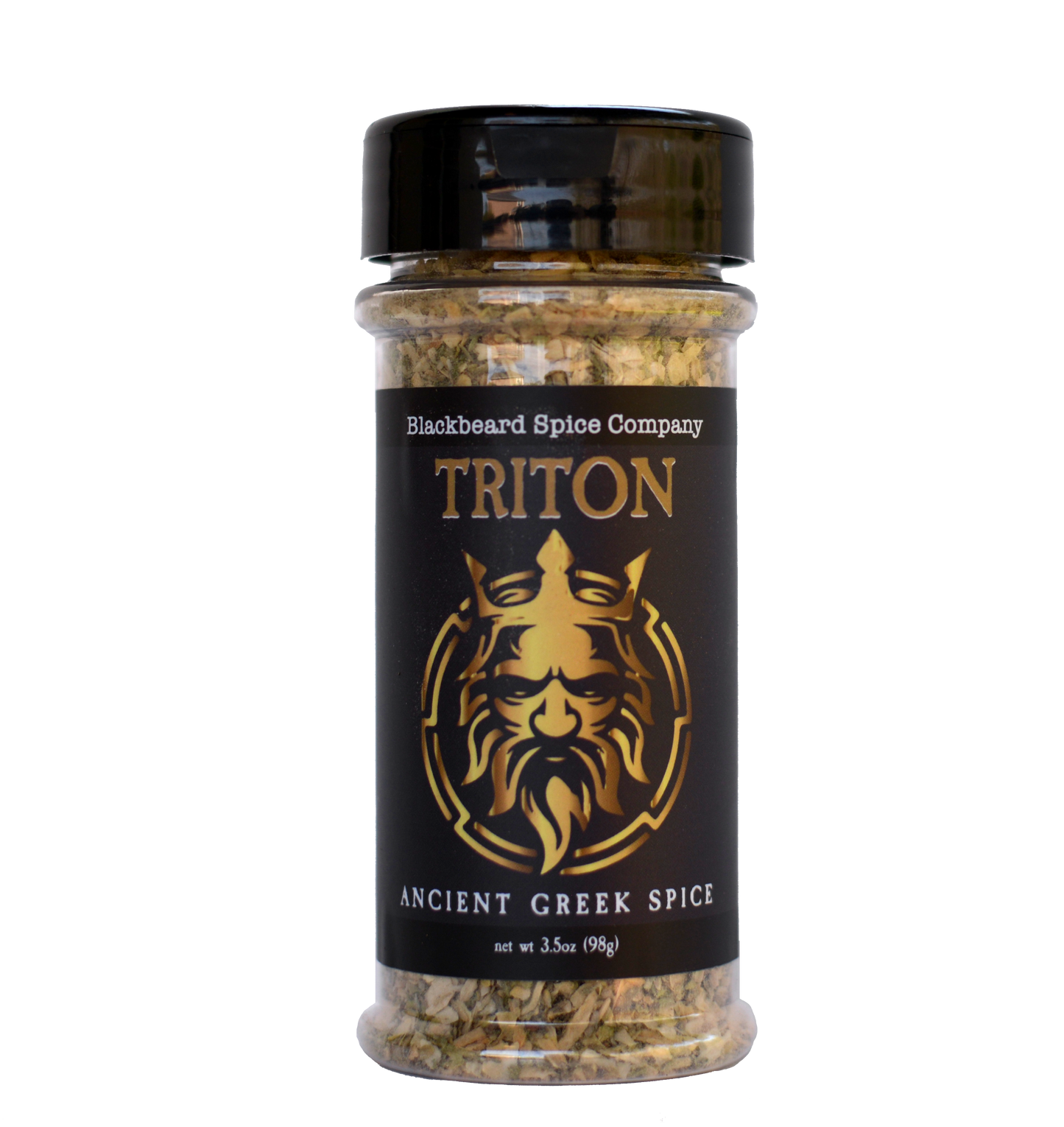 Triton ancient Greek spice rub bottle with black cap and Ancient Greek Spice label
