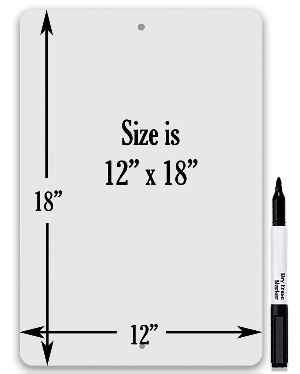 Size diagram for 12 x 18" dry erase metal sign with included marker