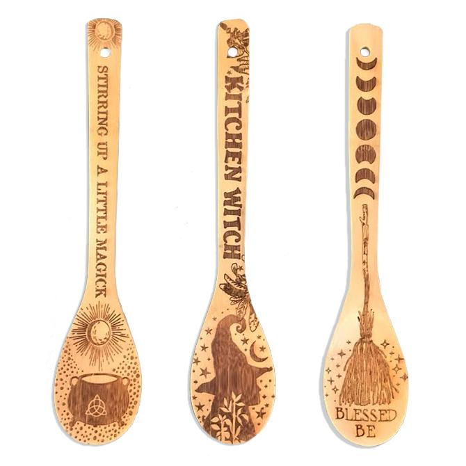 Laser-Etched Bamboo Wooden Spoons – Set of 3
