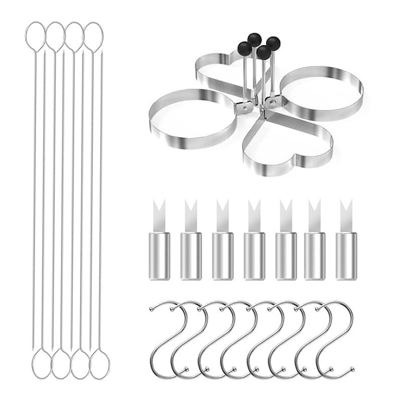 Stainless steel barbecue skewers and metal hooks with hanging rings