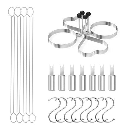 Stainless steel barbecue skewers and metal hooks with hanging rings