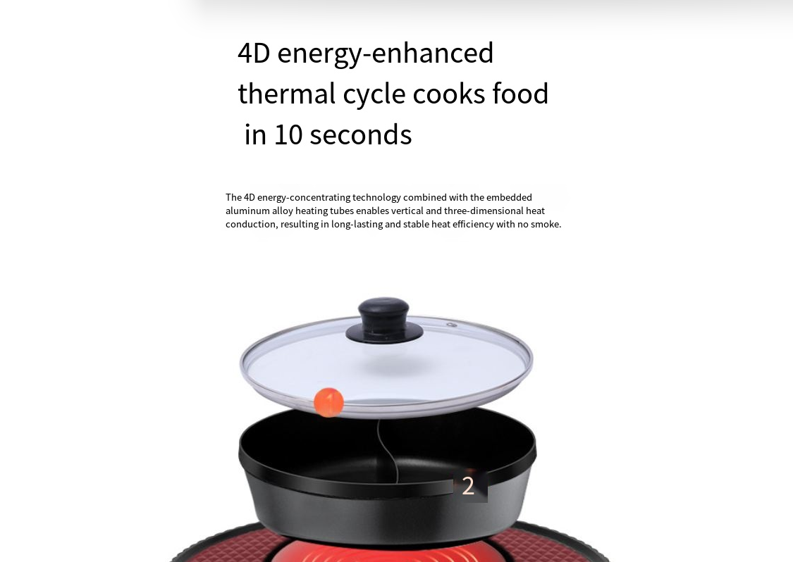 Electric hot pot with glass lid, red heating base, and indicator graphic