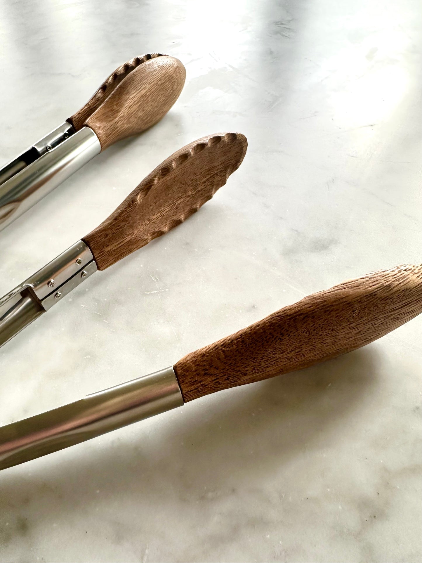 Acacia Wood Kitchen Tongs – 12" & 15" Set with Stainless Steel Handles