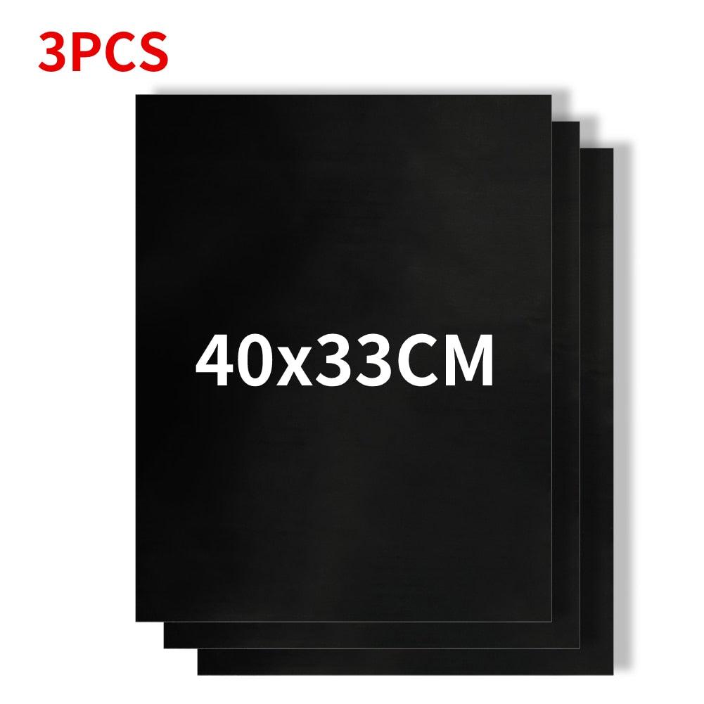 Non-stick grill mat set, 3 pieces, black, 40x33cm rectangular