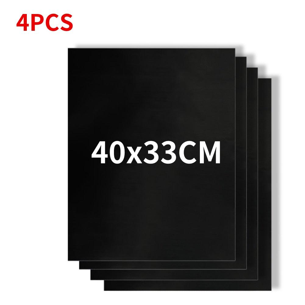 Non-stick grill mat set, 4 pieces, black, 40x33cm rectangular