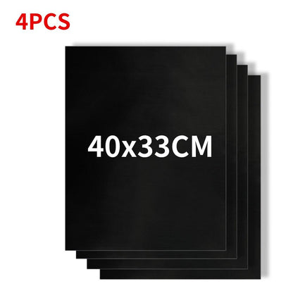 Non-stick grill mat set, 4 pieces, black, 40x33cm rectangular