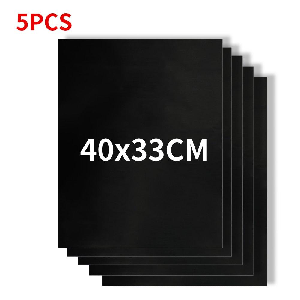Non-stick grill mat set, 5 pieces, black, 40x33cm rectangular