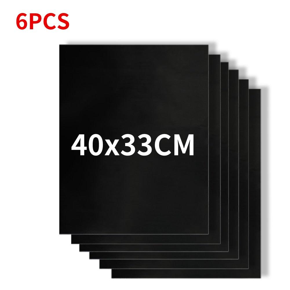 Non-stick grill mat set, 6 pieces, black, 40x33cm rectangular