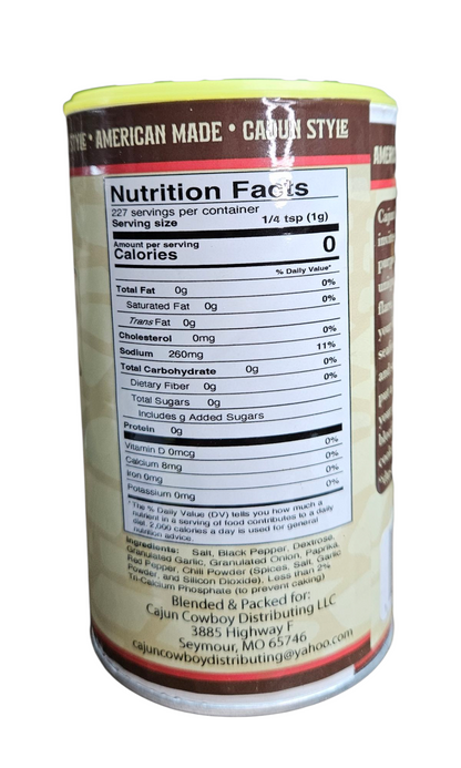 Nutrition Facts panel on BBQ rub spice can, serving size 1/4 tsp (1g)
