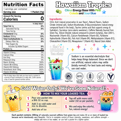 Hawaiian Tropics citrus energy base powder nutrition facts and ingredient panel