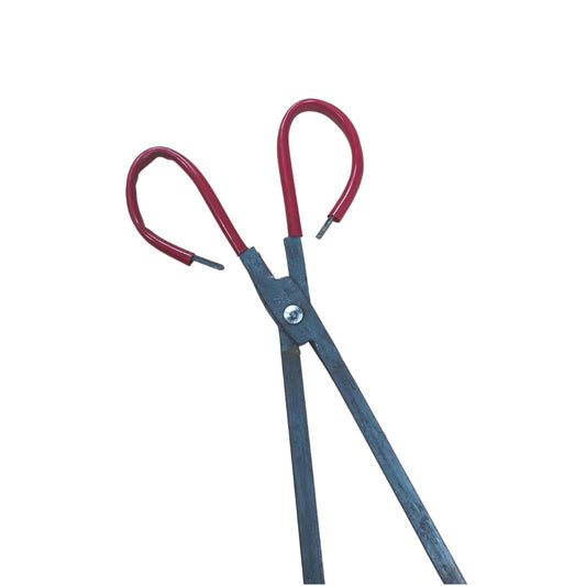Forged steel pliers with red loop handles and blue-gray jaws