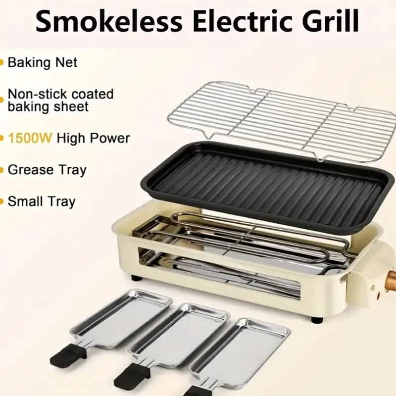 1500W Smokeless Electric Indoor Grill – Non-Stick Plate & Raclette Pans