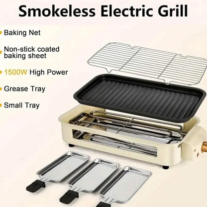 1500W Smokeless Electric Indoor Grill – Non-Stick Plate & Raclette Pans