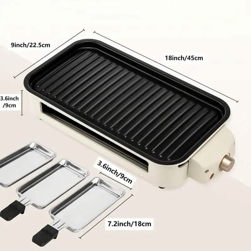 1500W Smokeless Electric Indoor Grill – Non-Stick Plate & Raclette Pans