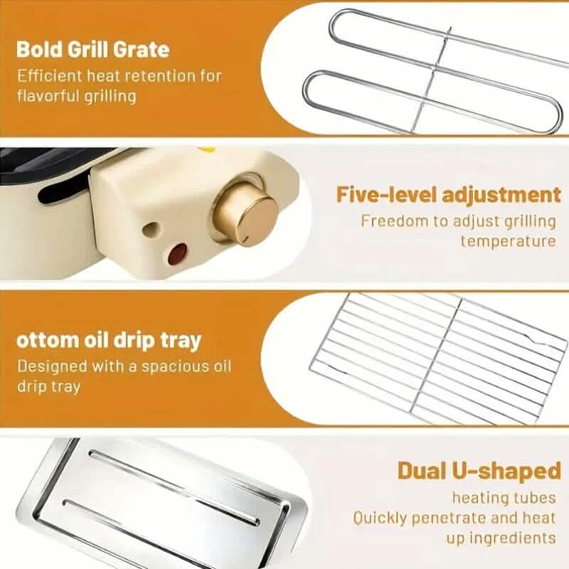 1500W Smokeless Electric Indoor Grill – Non-Stick Plate & Raclette Pans