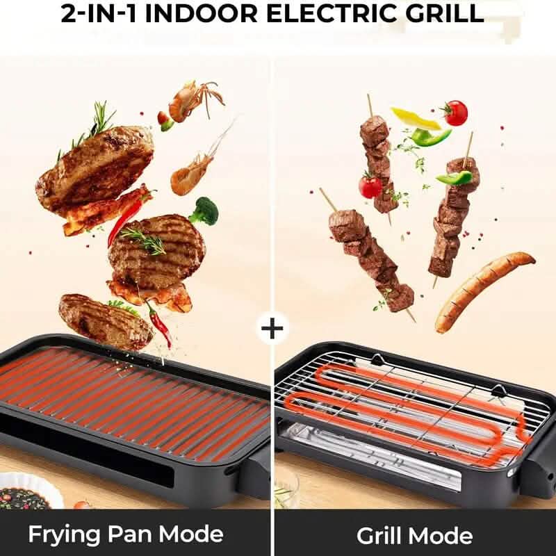 1500W Smokeless Electric Indoor Grill – Non-Stick Plate & Raclette Pans