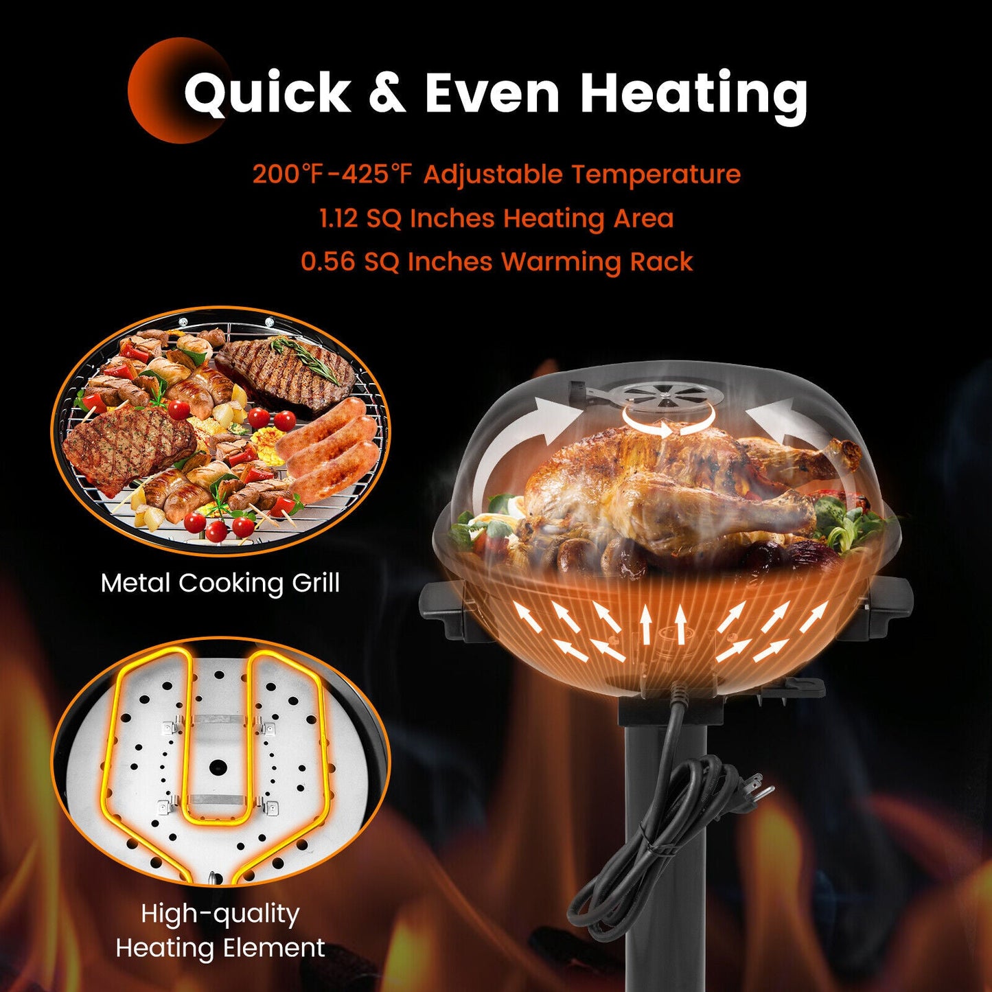 1600W Electric BBQ Grill with Removable Non-Stick Warming Rack – Indoor & Outdoor