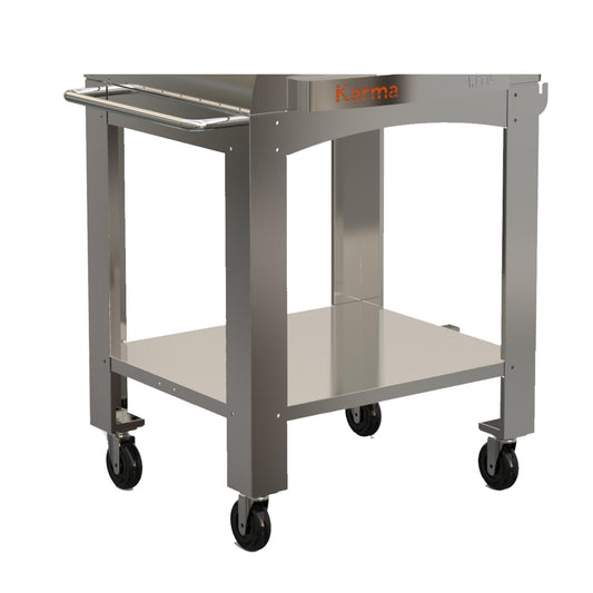 Metal pizza oven stand cart with lower shelf and four locking swivel casters