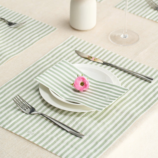Tonal Striped Disposable Napkin Set in Green, 100 Pieces