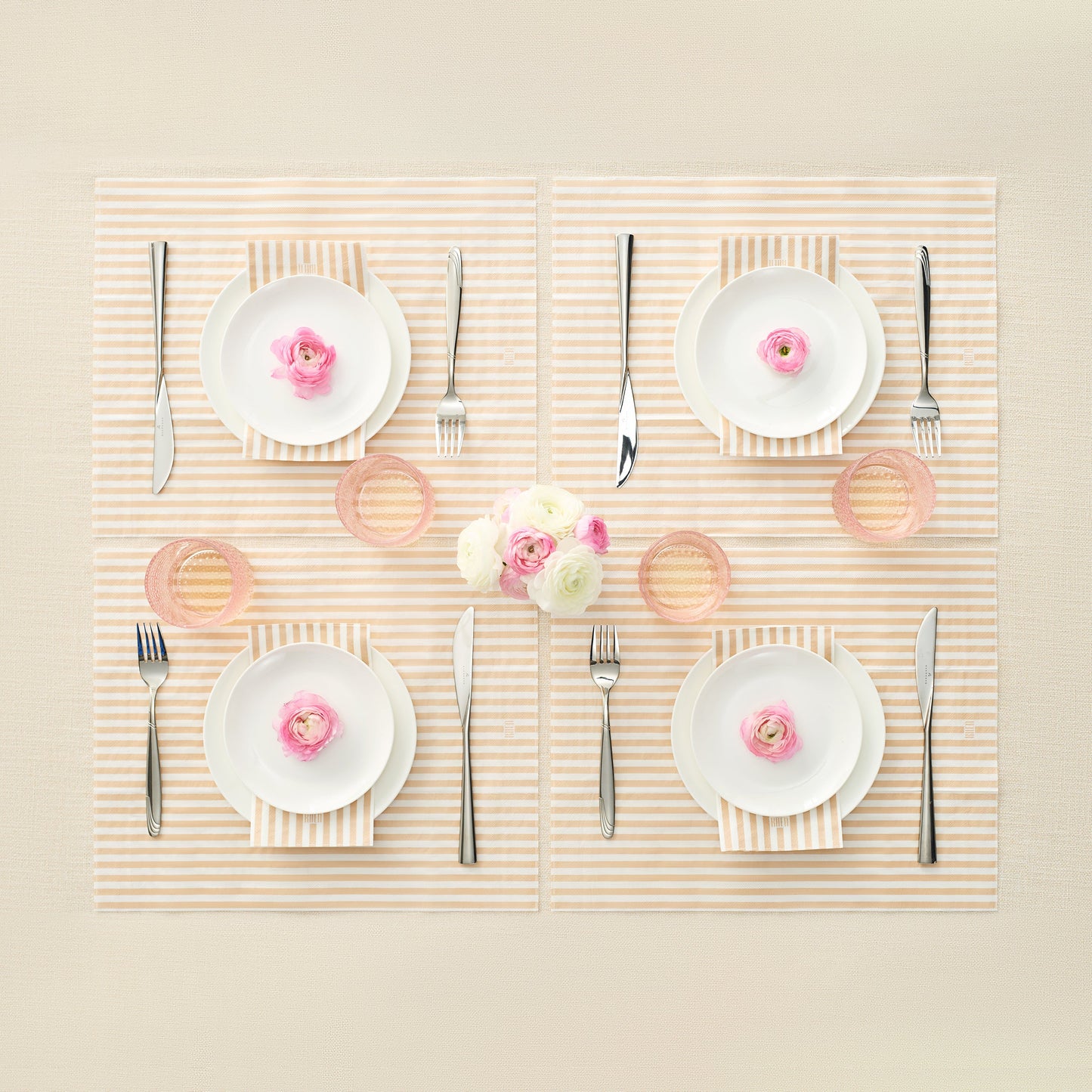 Tonal Striped Disposable Napkin Set in Beige, 100 Pieces