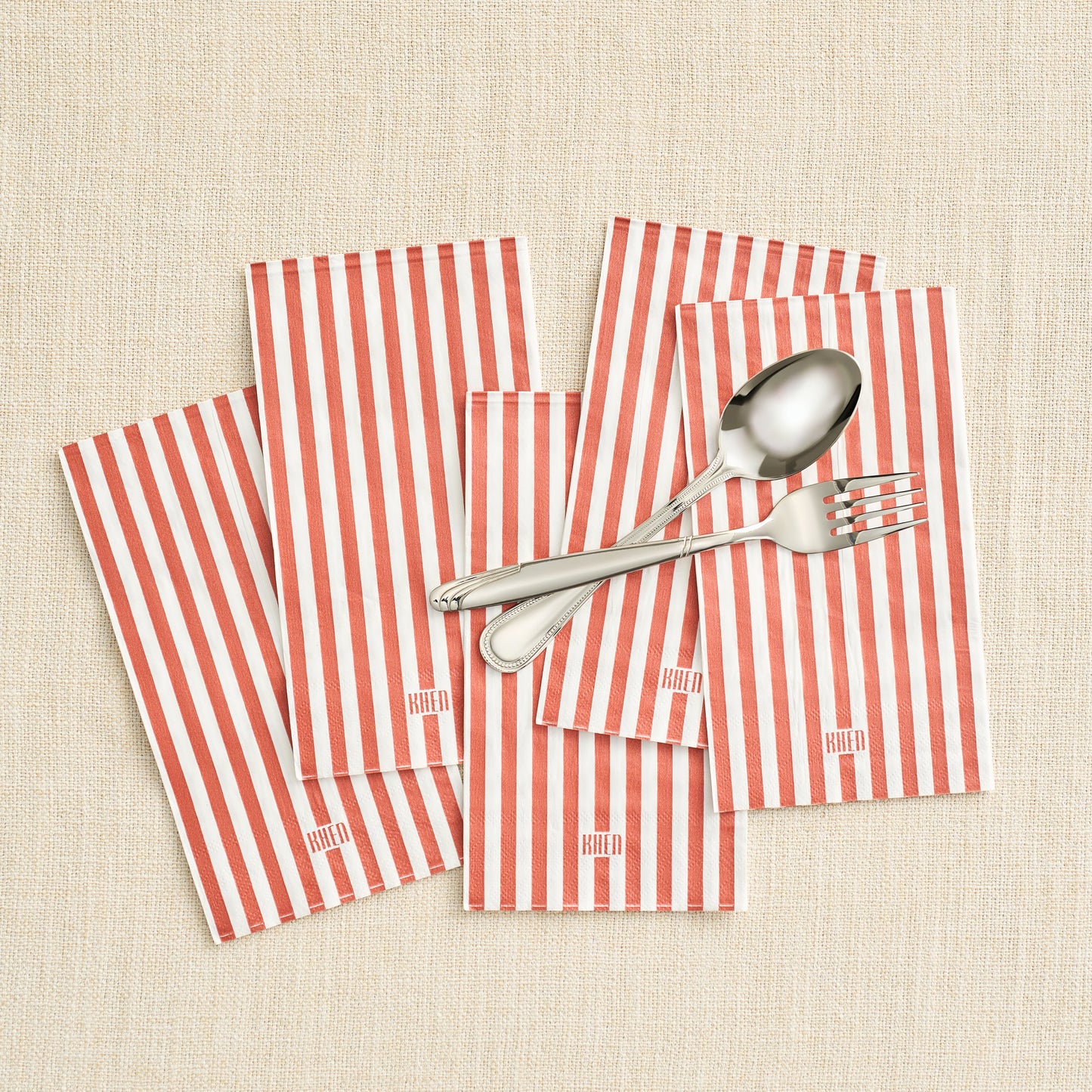 Tonal Striped Disposable Napkin Set in Red, 100 Pieces