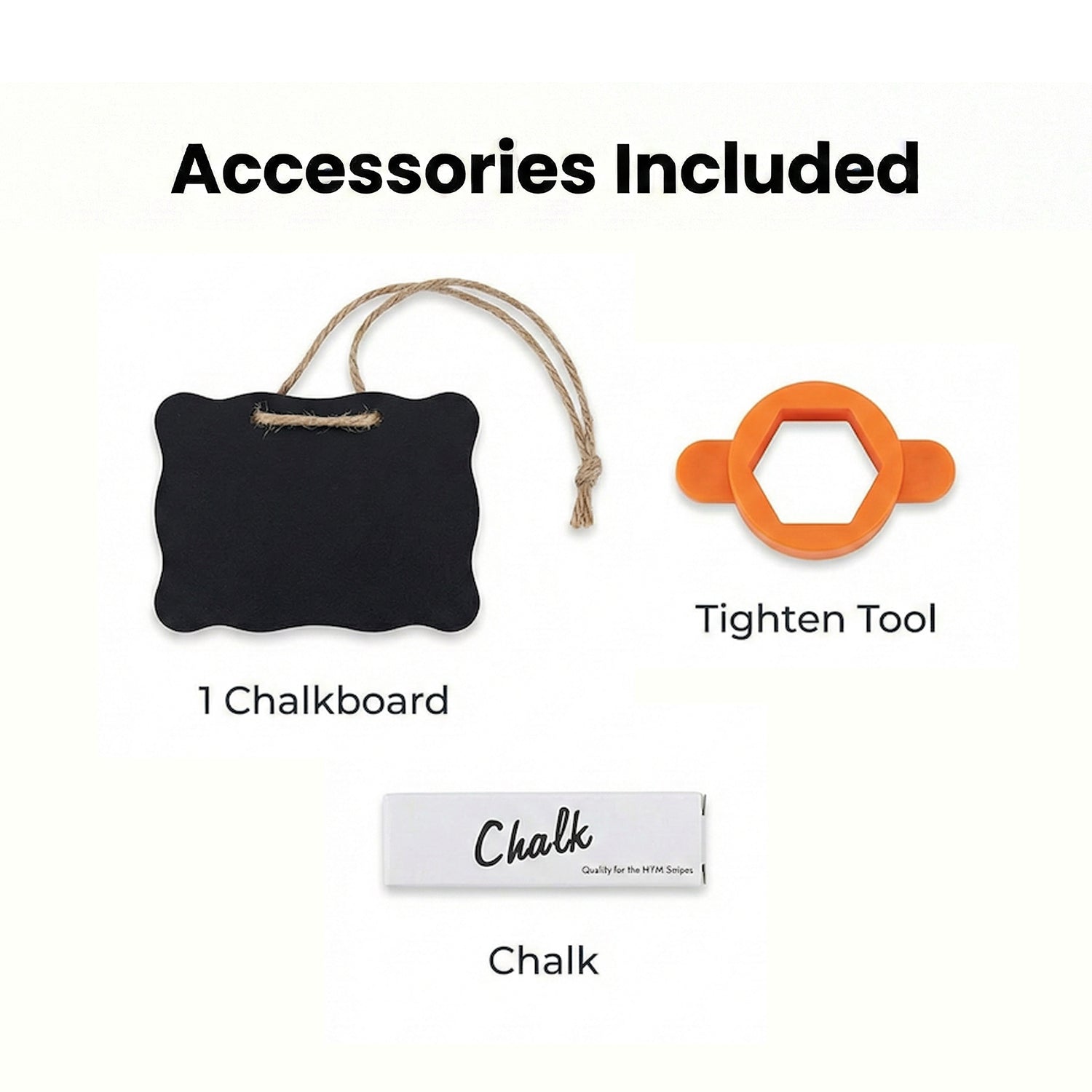 Beverage dispenser accessories: chalkboard label, chalk, and orange tighten tool