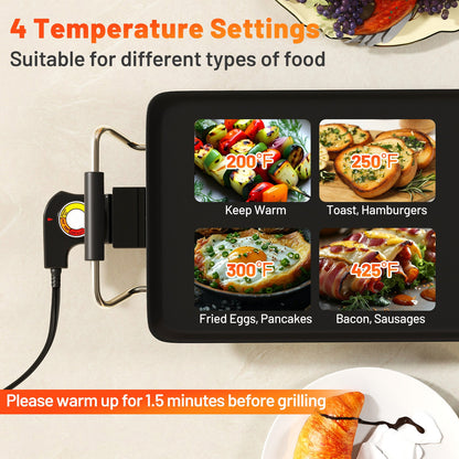 Large Nonstick Electric Griddle – Adjustable Temperature, PTFE & PFOA Free