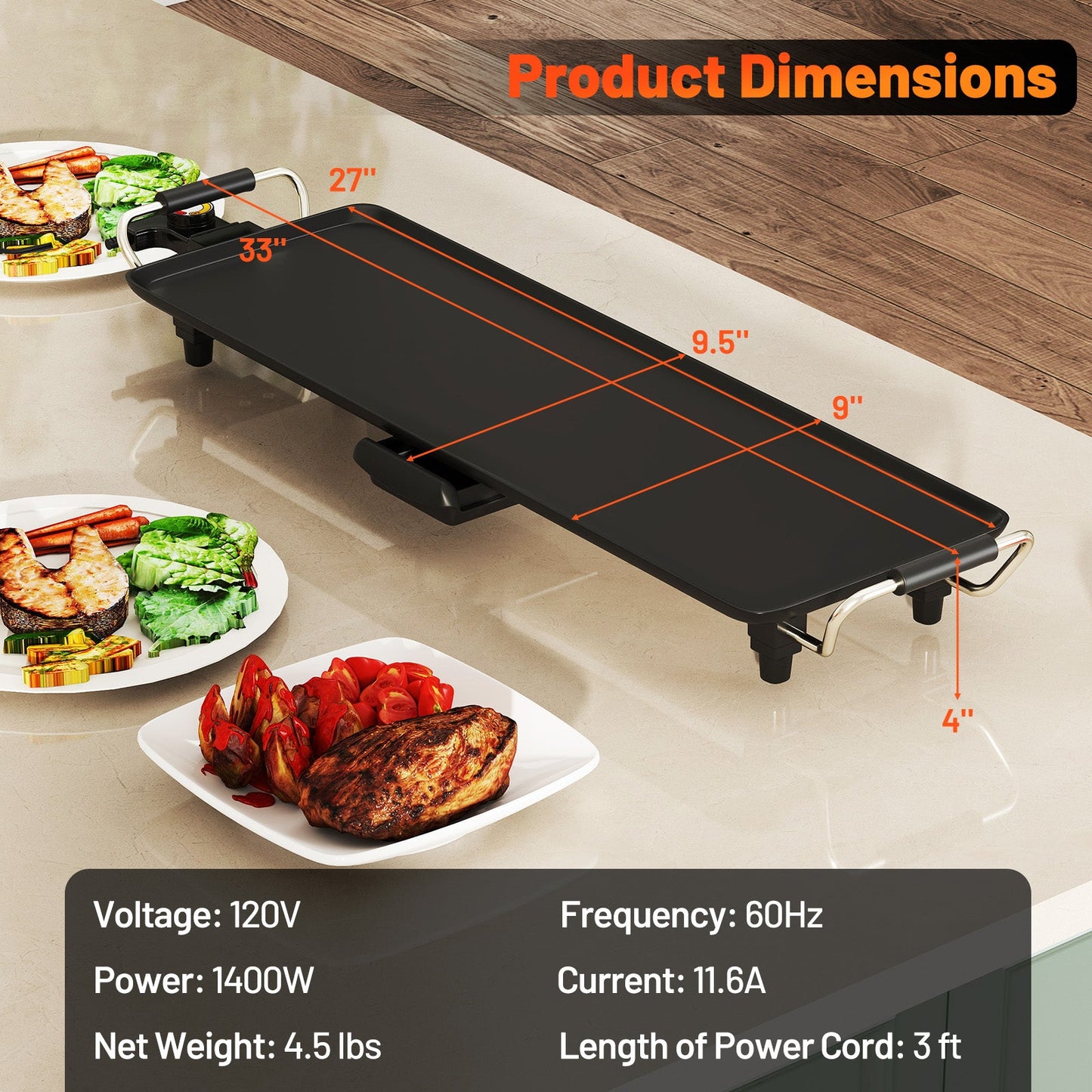 Large Nonstick Electric Griddle – Adjustable Temperature, PTFE & PFOA Free