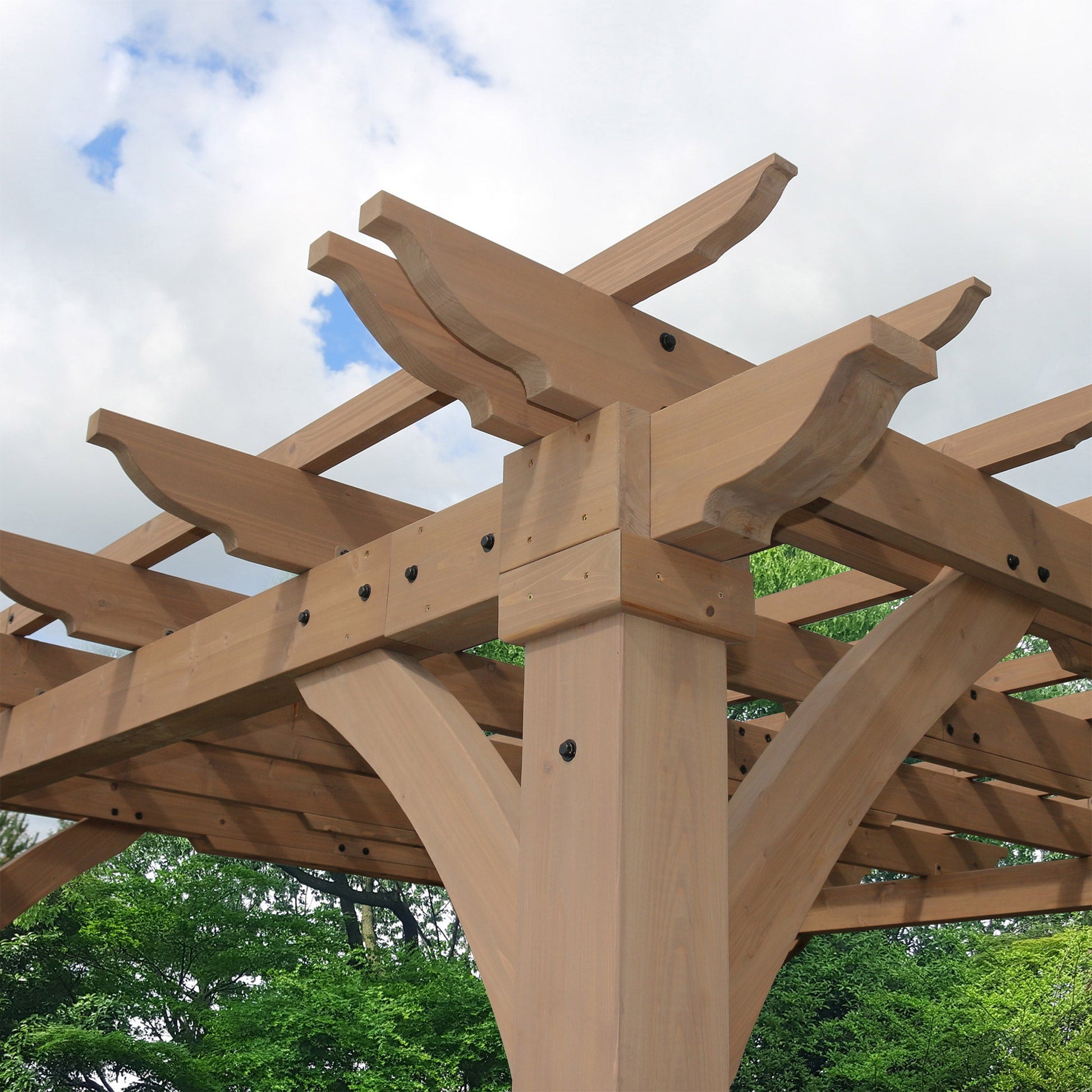 Wood pergola roof beam and trellis slats with 6x6 corner post