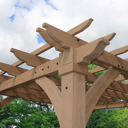 Wood pergola roof beam and trellis slats with 6x6 corner post