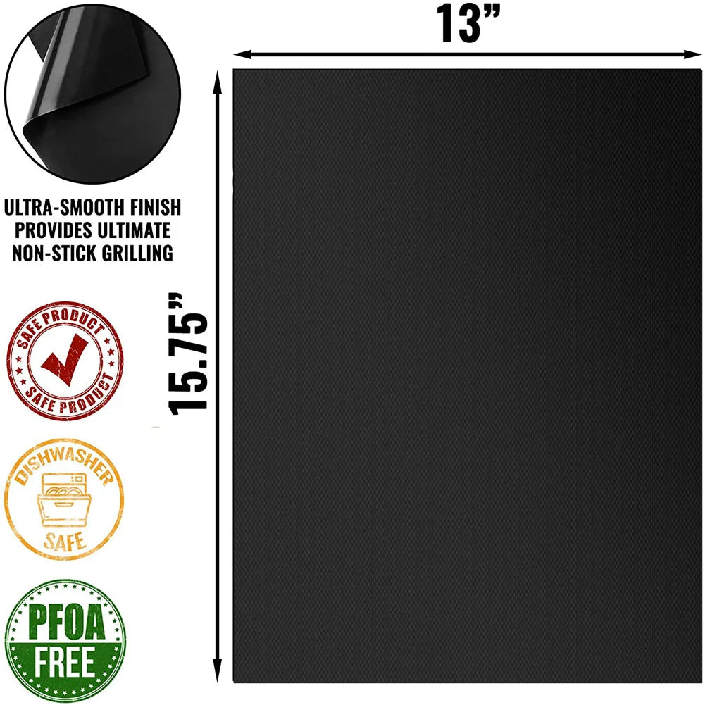 Black grill mat sheet, 13 in wide x 15.75 in long, non-stick textured finish