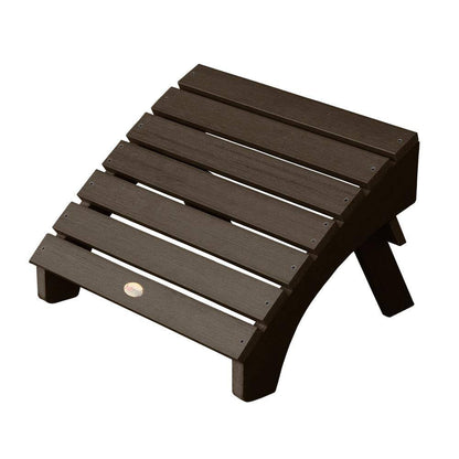 Weathered acorn slatted side table with rounded corner posts and a circular accent on the front.