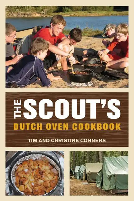 Paperback cookbook cover with bold Scout's Dutch Oven Cookbook title