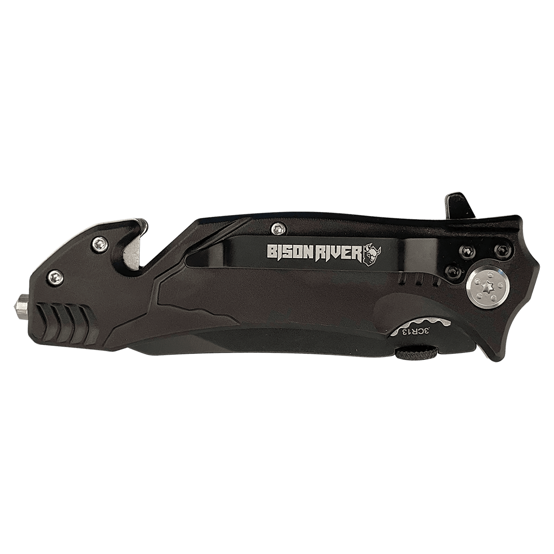 3.5-inch rescue knife, black handle with folding blade and pocket clip