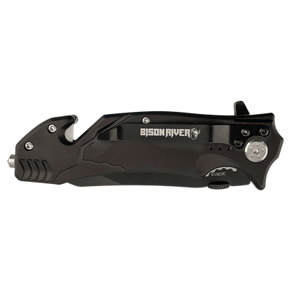 3.5-inch rescue knife, black handle with folding blade and pocket clip
