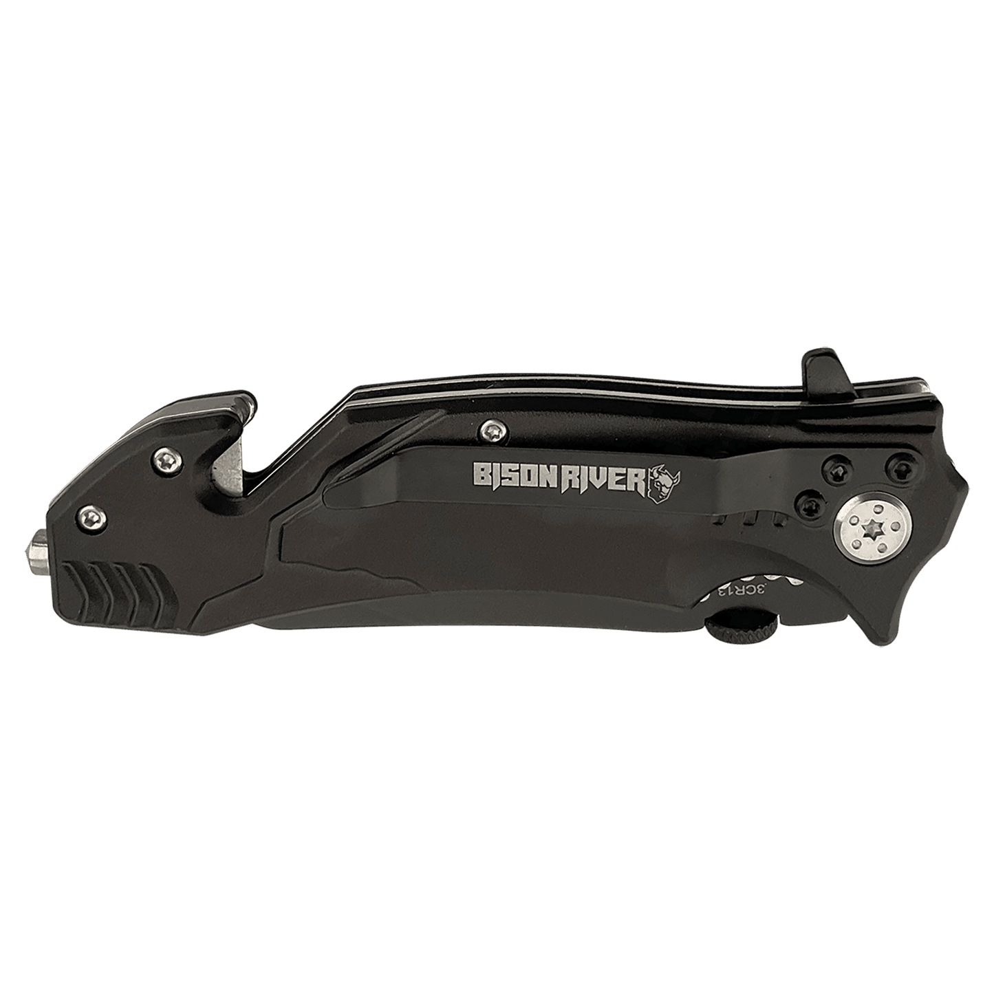 3.5-inch rescue knife, black handle with blade and pocket clip