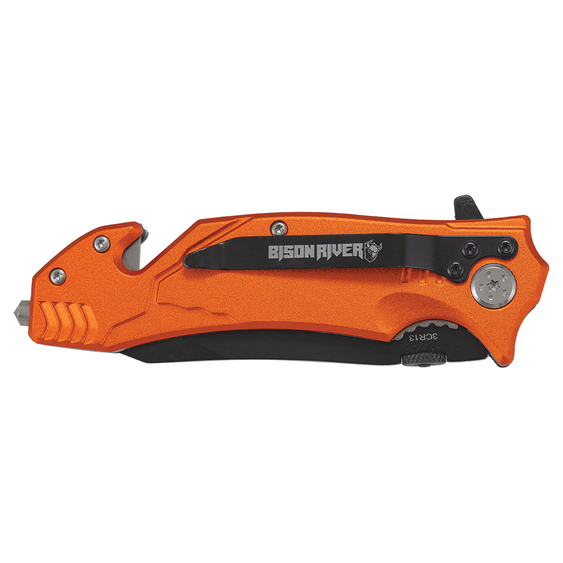 3.5-inch rescue knife, orange handle with black blade and pocket clip