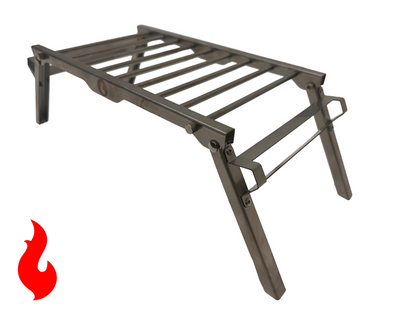 Stainless steel over/under grill grate stand with foldable legs