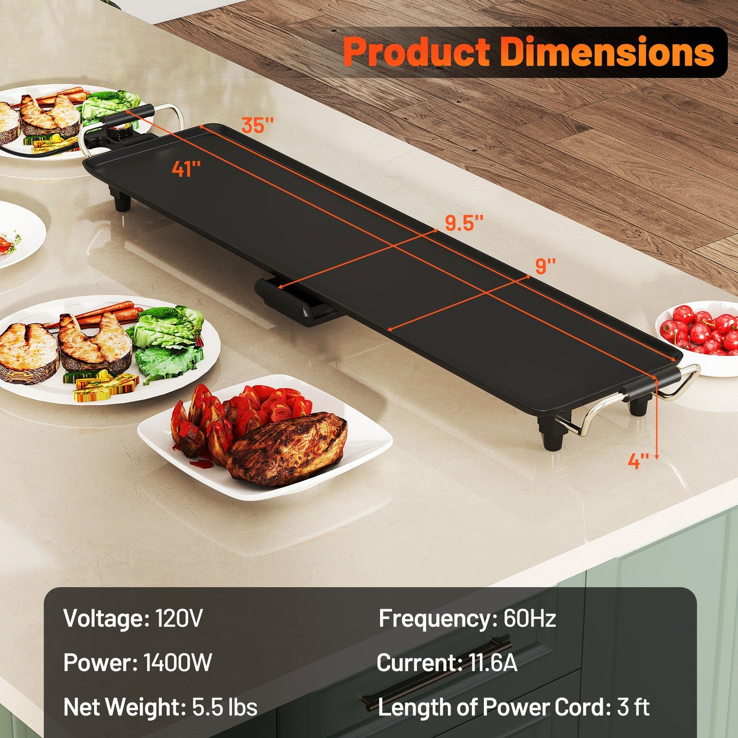Large Nonstick Electric Griddle – Adjustable Temperature, PTFE & PFOA Free