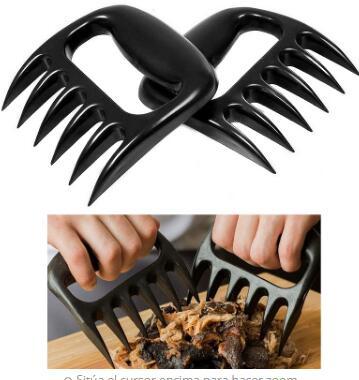 Black bear-claw meat shredder showing two-hand handles and metal shredding prongs
