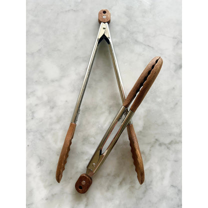 Acacia Wood Kitchen Tongs – 12" & 15" Set with Stainless Steel Handles