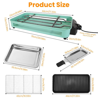 LJG 2000W 2-in-1 Electric Indoor Grill – Grill Net & Removable Plate, 5 Temp Settings